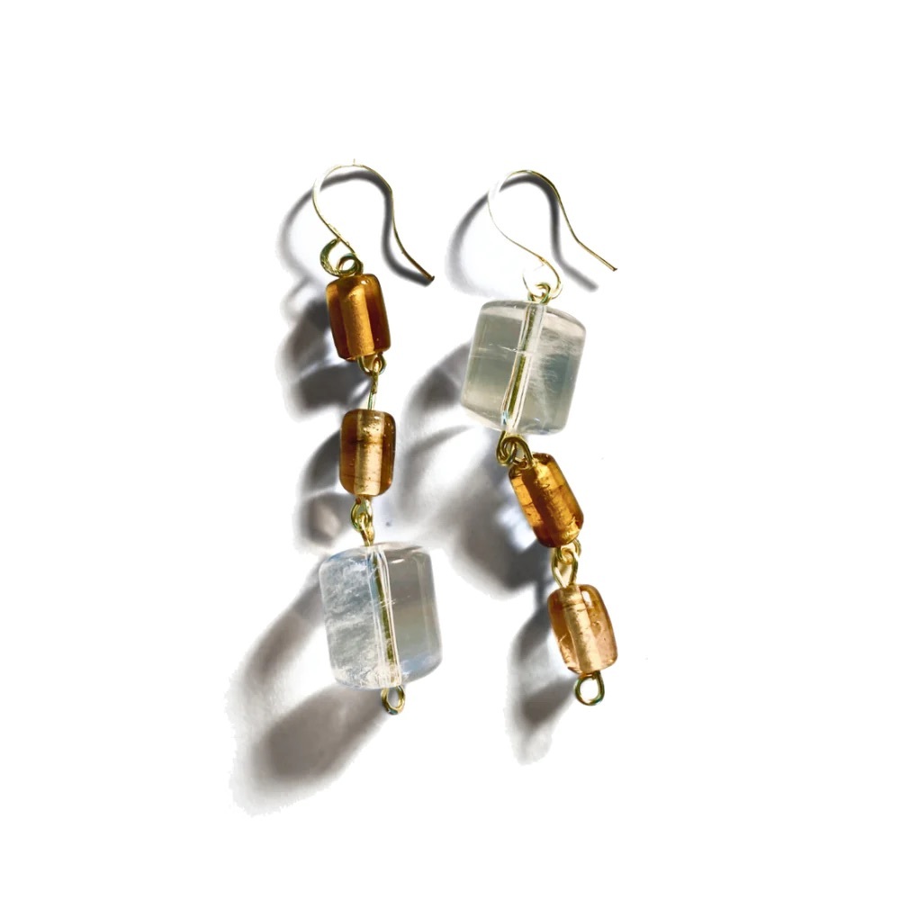 Handmade Artisan Asymmetrical Vintage Bead Dangle Earrings | Minimalist Muted